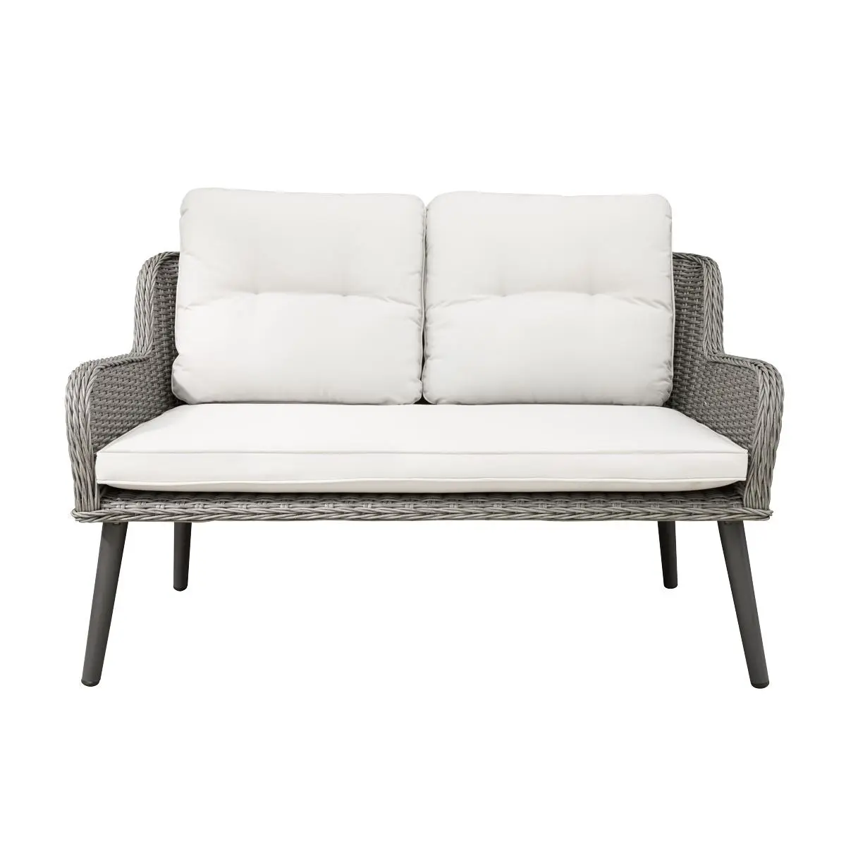 Dellonda Buxton 4 Piece Rattan Wicker Outdoor Lounge Set with Double Sofa, Grey - Image 3