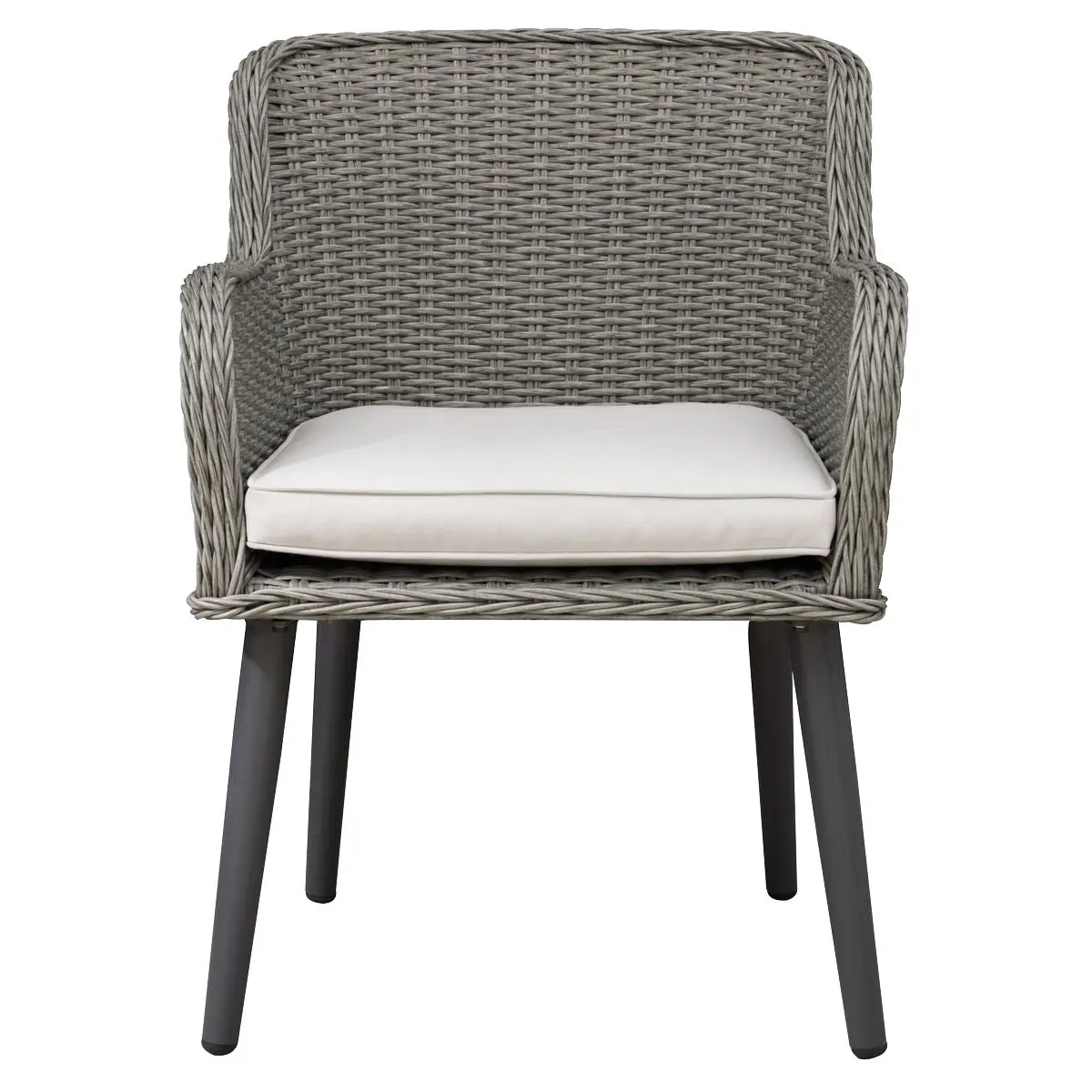 Dellonda Buxton Rattan Wicker Outdoor Dining Armchairs with Cushion, Set of 2, Grey - Image 10