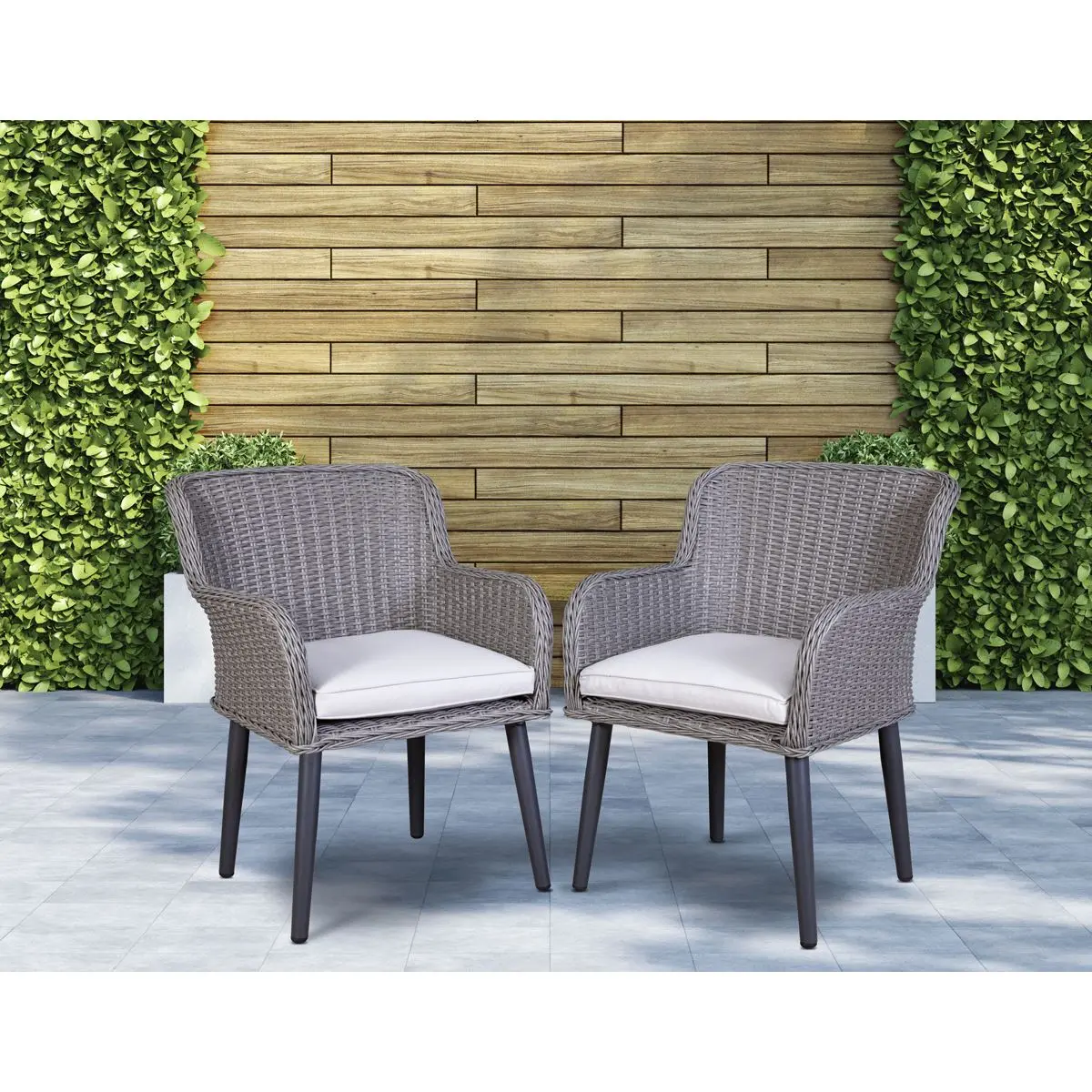Dellonda Buxton Rattan Wicker Outdoor Dining Armchairs with Cushion, Set of 2, Grey - Image 6
