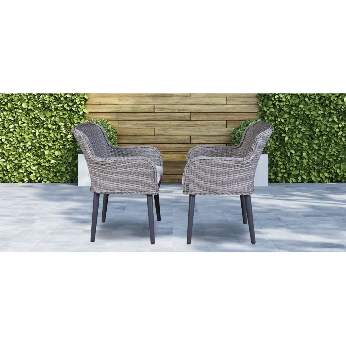 Dellonda Buxton Rattan Wicker Outdoor Dining Armchairs with Cushion, Set of 2, Grey - Image 7