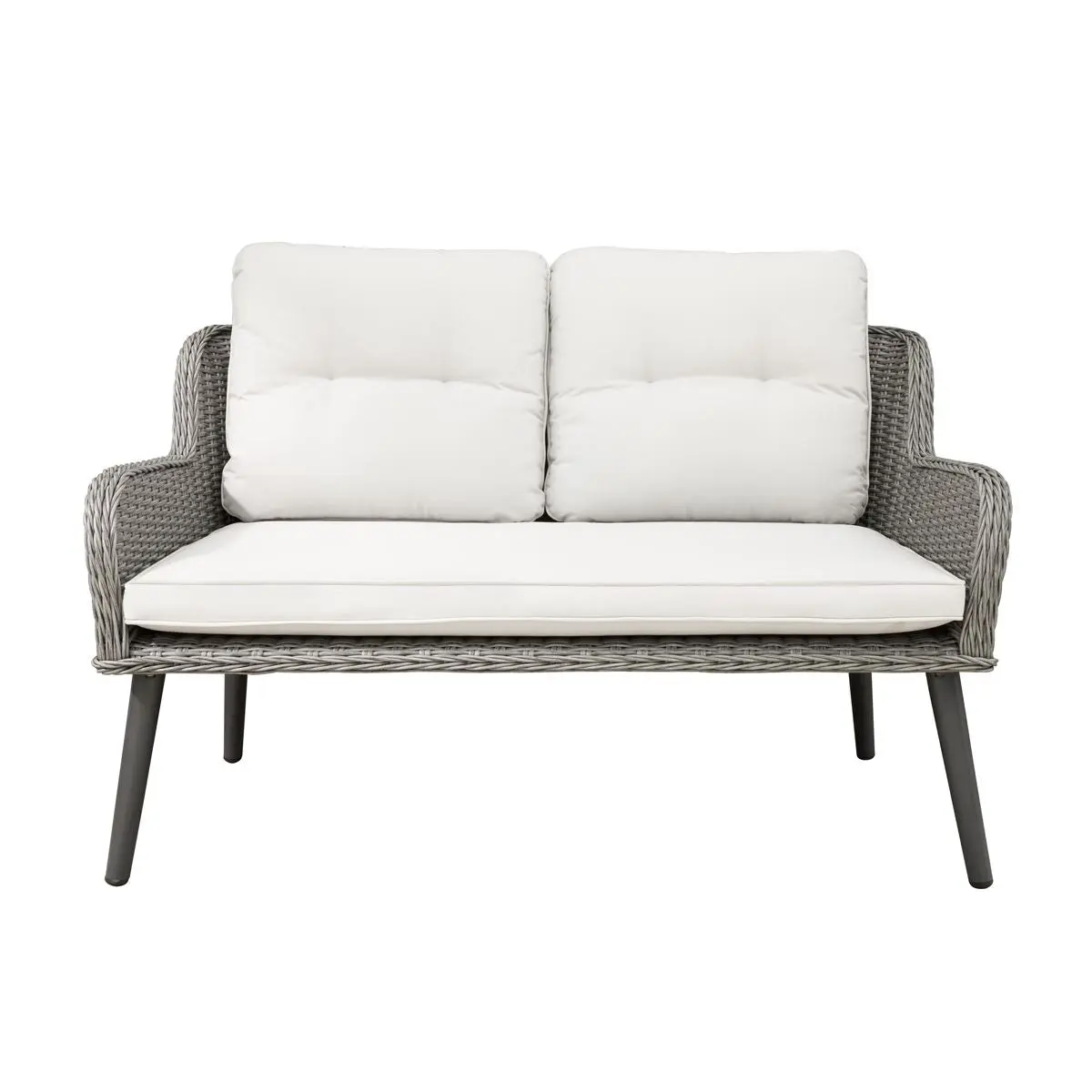 Dellonda Buxton Rattan Wicker Outdoor Lounge 2-Seater Sofa with Cushion, Grey - Image 2
