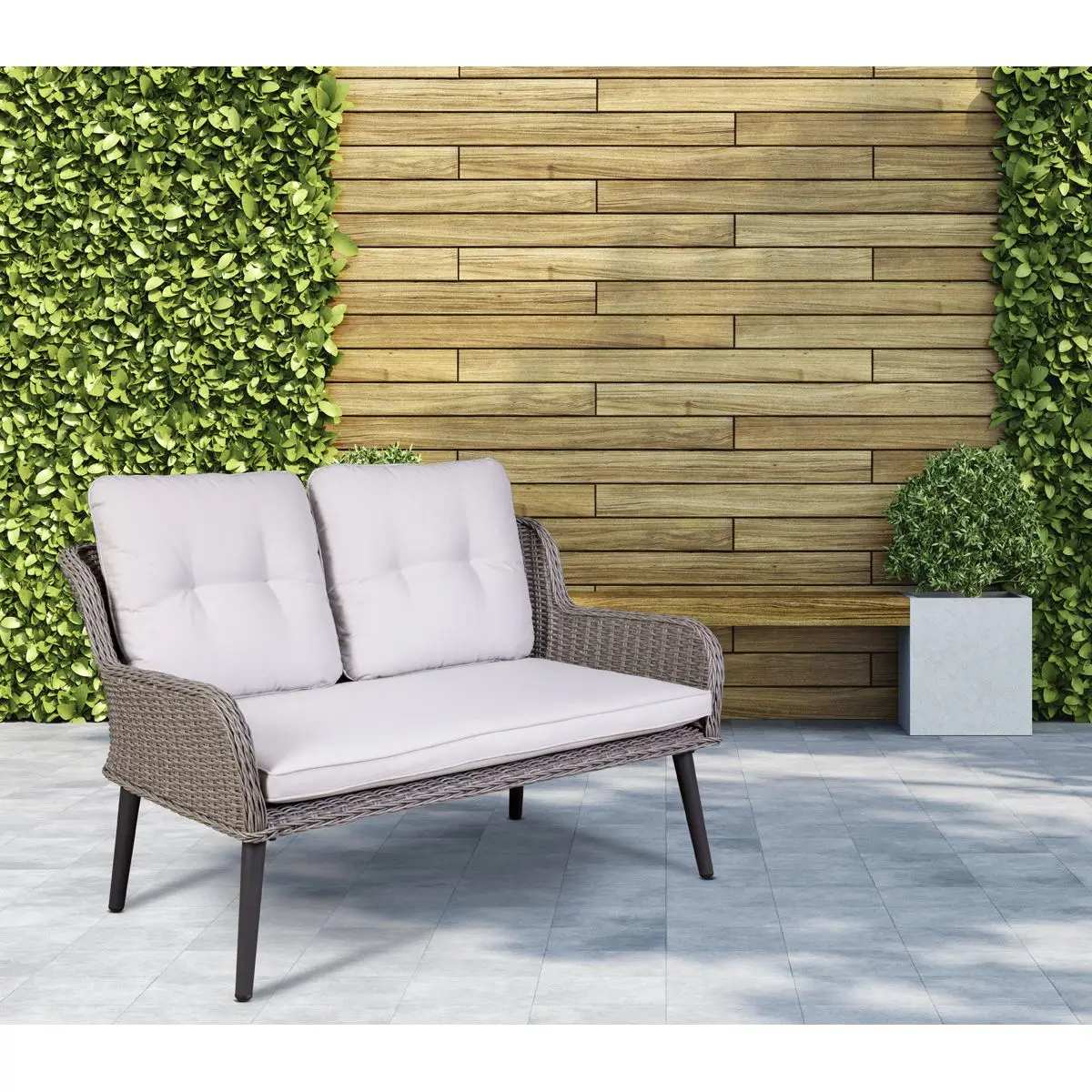 Dellonda Buxton Rattan Wicker Outdoor Lounge 2-Seater Sofa with Cushion, Grey - Image 4