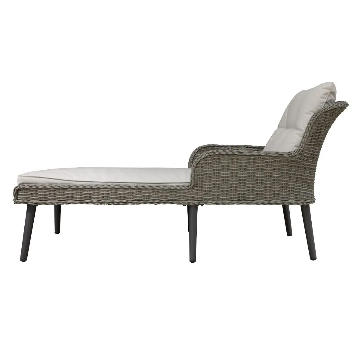 Dellonda Buxton Rattan Wicker Sun Lounger with Armrests Washable Cushions, Grey - Image 2