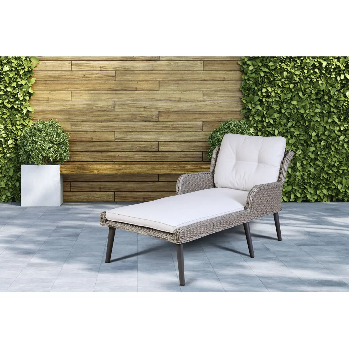 Dellonda Buxton Rattan Wicker Sun Lounger with Armrests Washable Cushions, Grey - Image 3
