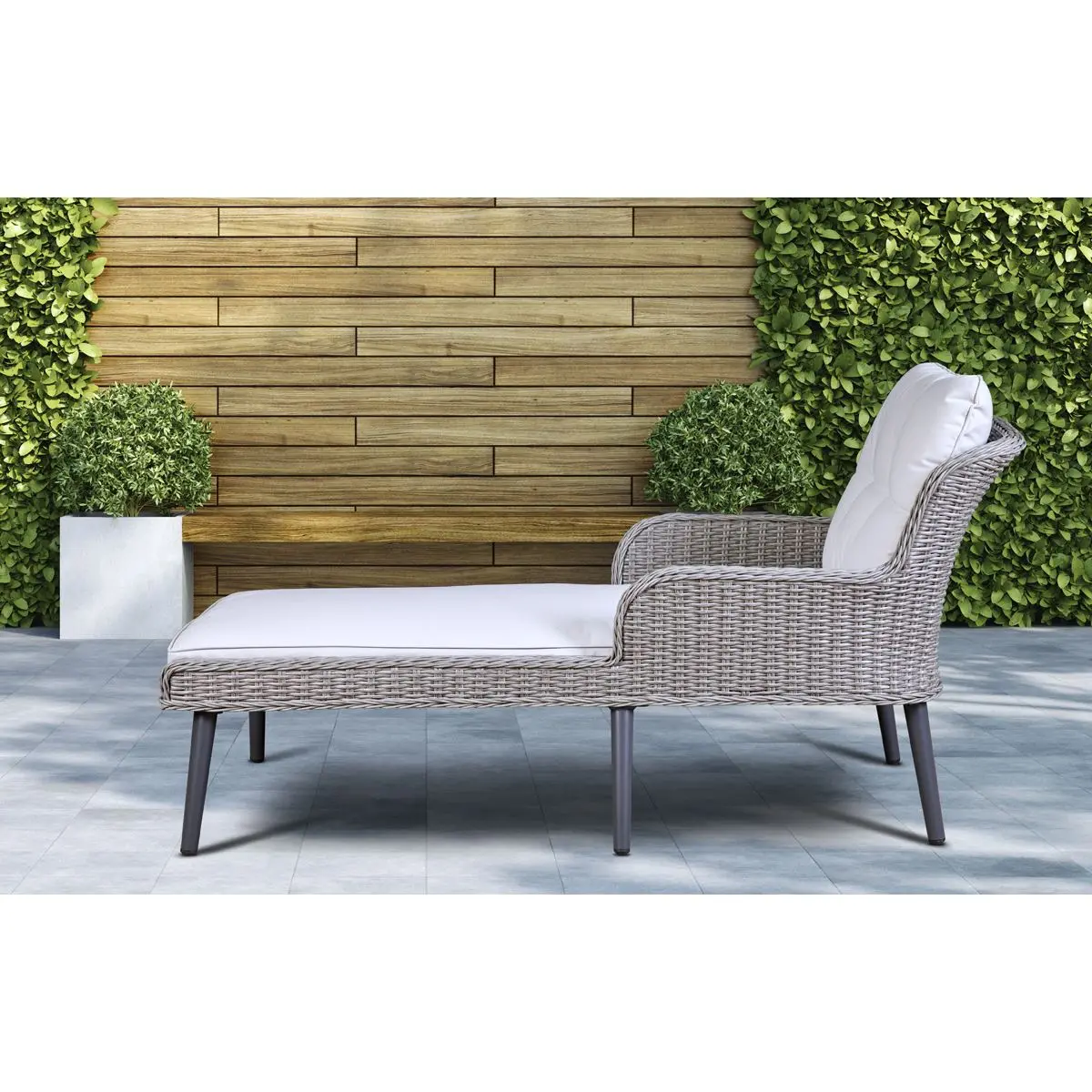 Dellonda Buxton Rattan Wicker Sun Lounger with Armrests Washable Cushions, Grey - Image 4
