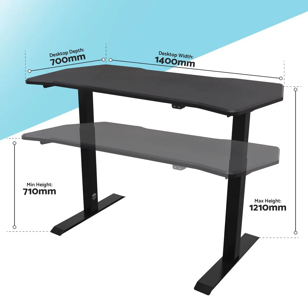 Dellonda Carbon Electric Height Adjustable Standing Desk, Quiet, 1400 x 700mm - Image 5