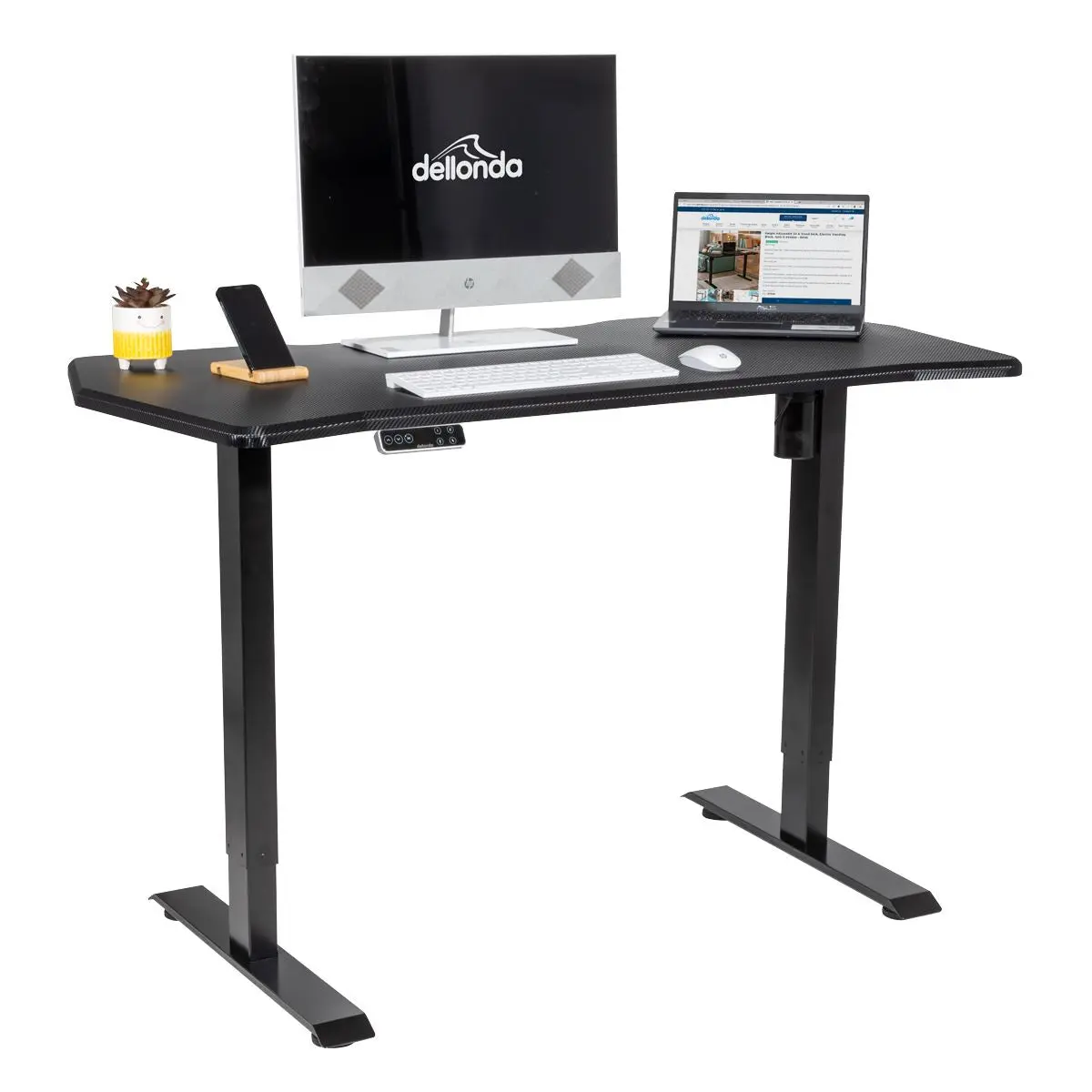Dellonda Carbon Electric Height Adjustable Standing Desk with Memory, Quiet, 1400 x 700mm - Image 3