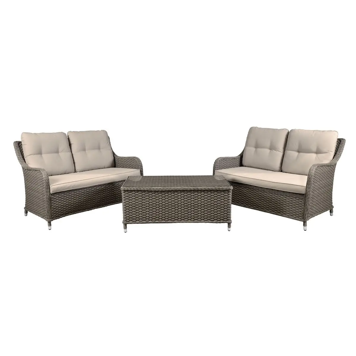 Dellonda Chester 3 Piece Outdoor Rattan Lounge Set with 2 x Double Seater Sofas, Brown - Image 2
