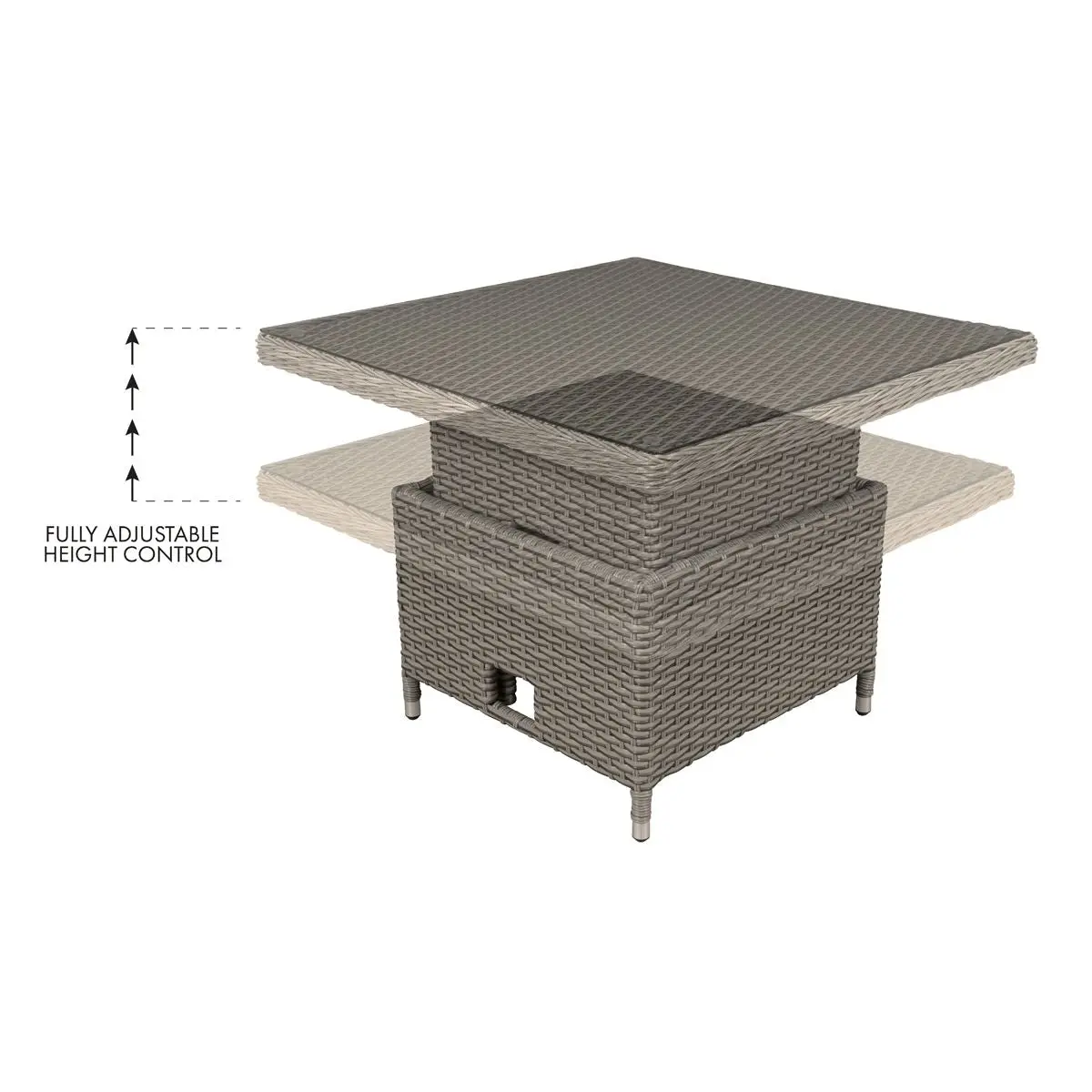 Dellonda Chester Rattan Wicker Adjustable Outdoor Dining Table, Brown - Image 3