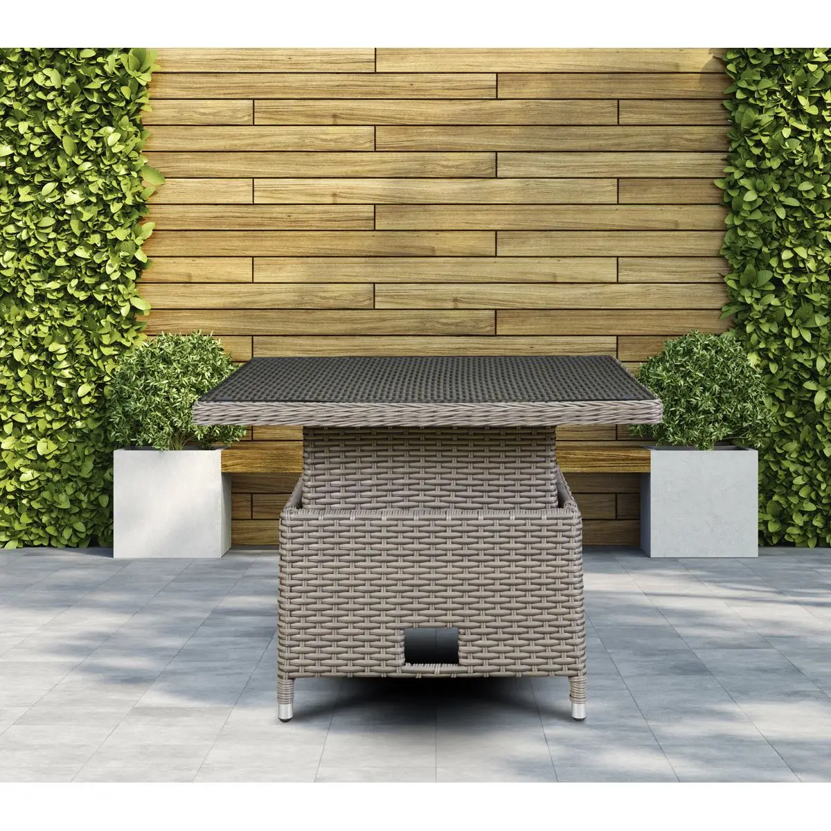 Dellonda Chester Rattan Wicker Adjustable Outdoor Dining Table, Brown - Image 4