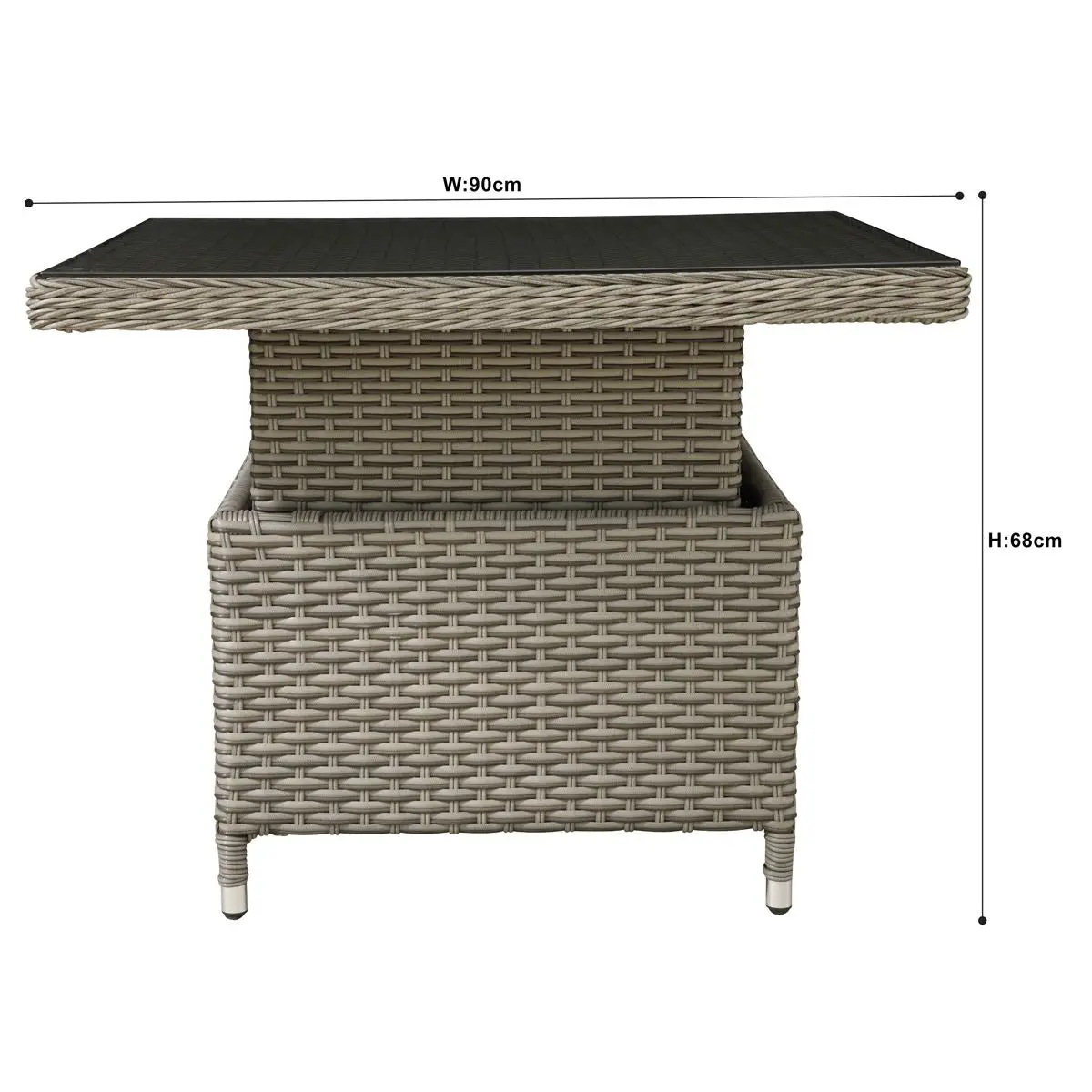 Dellonda Chester Rattan Wicker Adjustable Outdoor Dining Table, Brown - Image 7