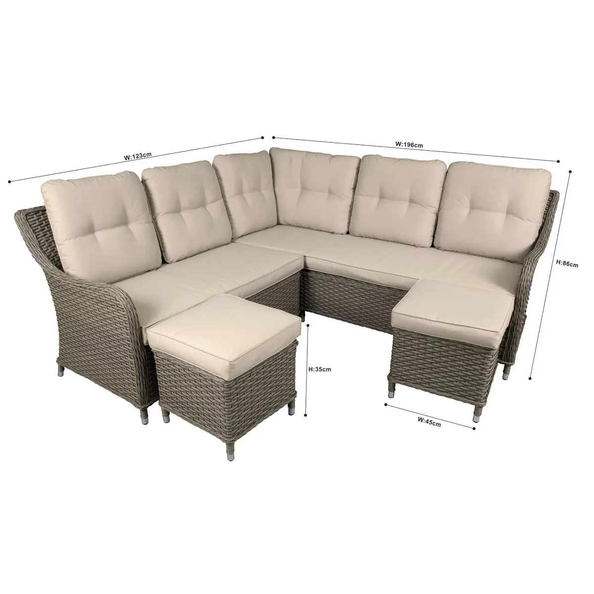 Dellonda Chester Rattan Wicker Outdoor 5 Seat Corner Sofa Set, Brown - Image 8