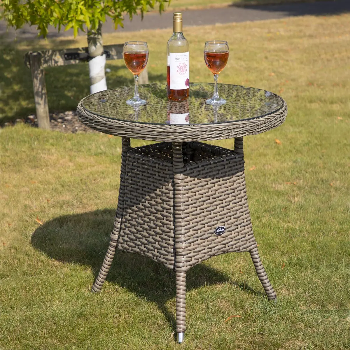 Dellonda Chester Rattan Wicker Outdoor Bistro Table with Tempered Glass Top, Brown - Image 10