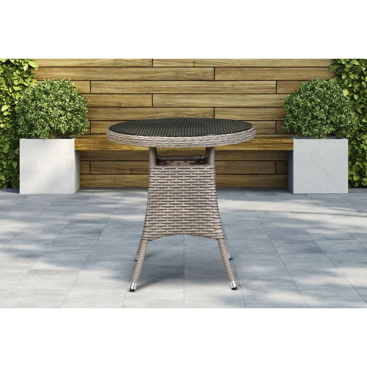 Dellonda Chester Rattan Wicker Outdoor Bistro Table with Tempered Glass Top, Brown - Image 6