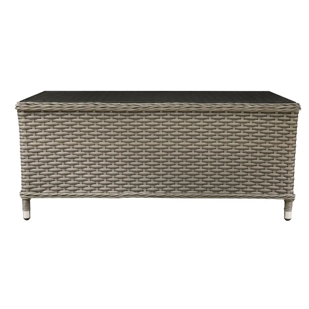 Dellonda Chester Rattan Wicker Outdoor Coffee Table with Tempered Glass Top, Brown - Image 2