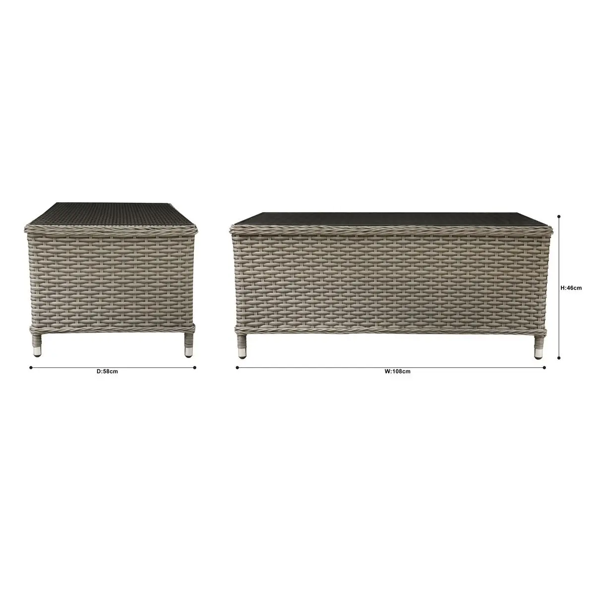 Dellonda Chester Rattan Wicker Outdoor Coffee Table with Tempered Glass Top, Brown - Image 6