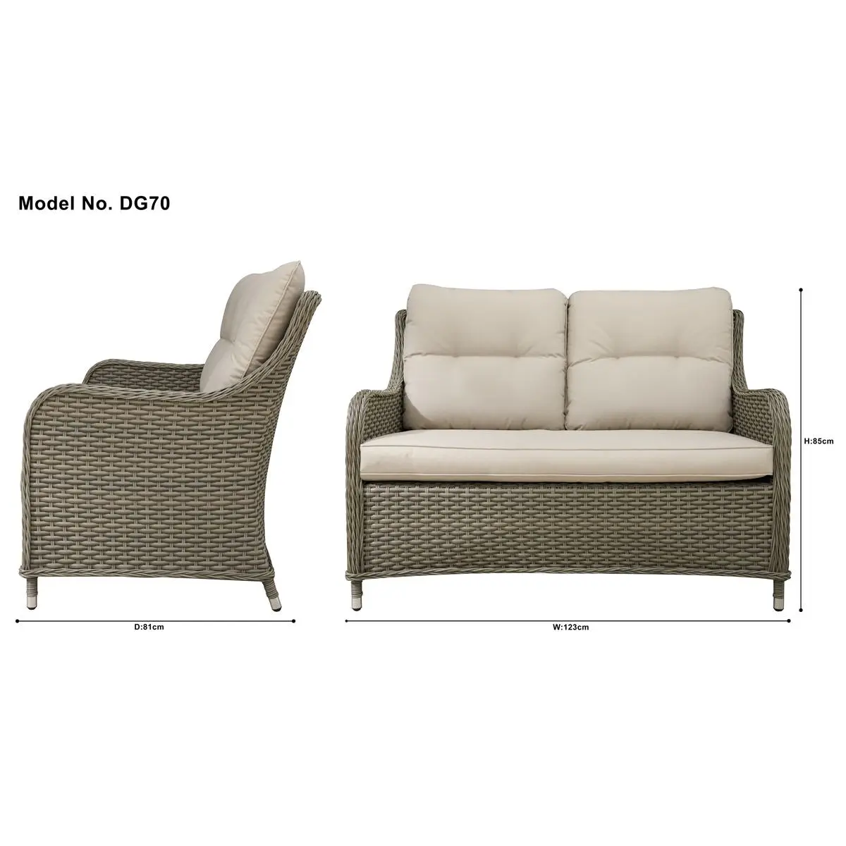 Dellonda Chester Rattan Wicker Outdoor Lounge 2-Seater Sofa with Cushion, Brown - Image 4