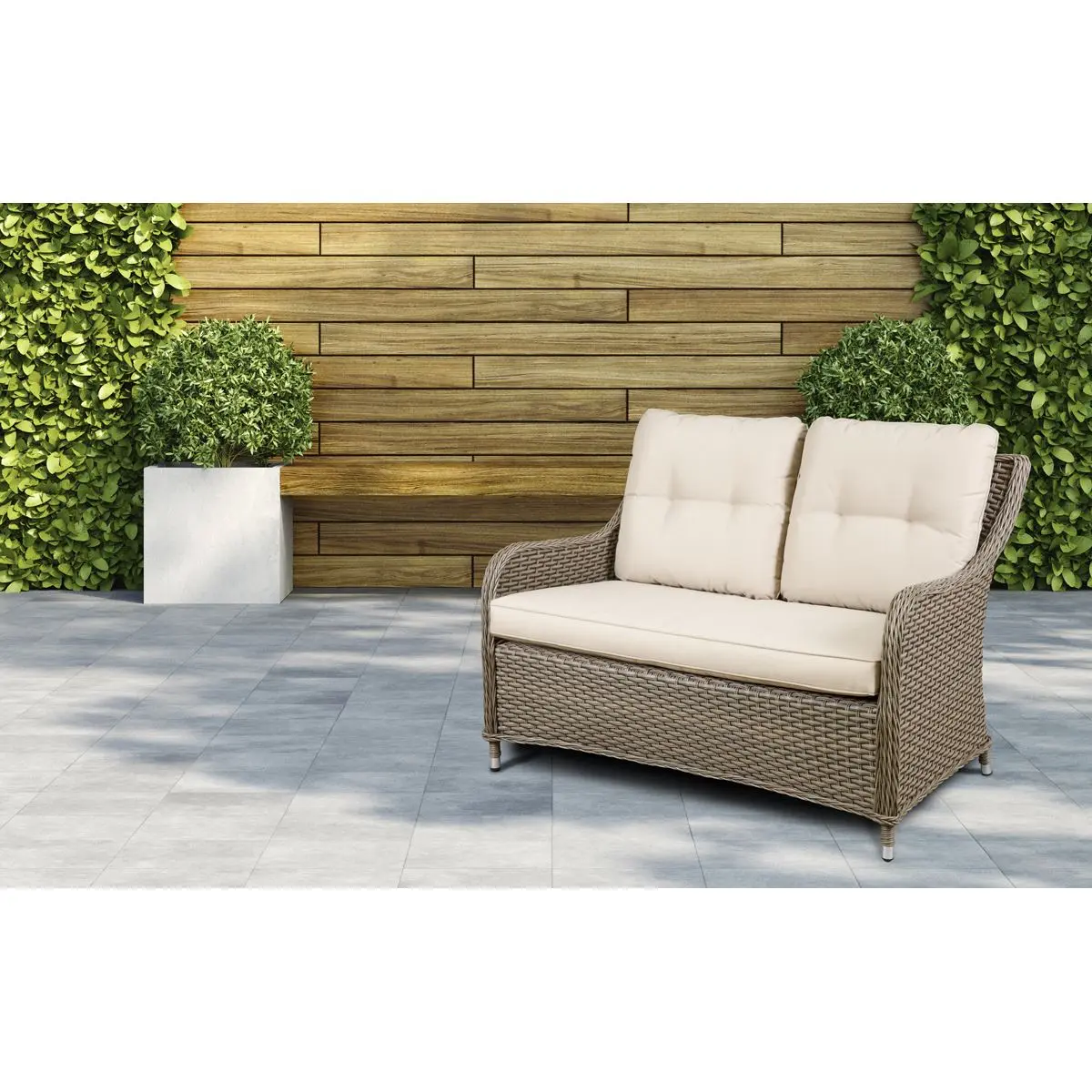 Dellonda Chester Rattan Wicker Outdoor Lounge 2-Seater Sofa with Cushion, Brown - Image 7