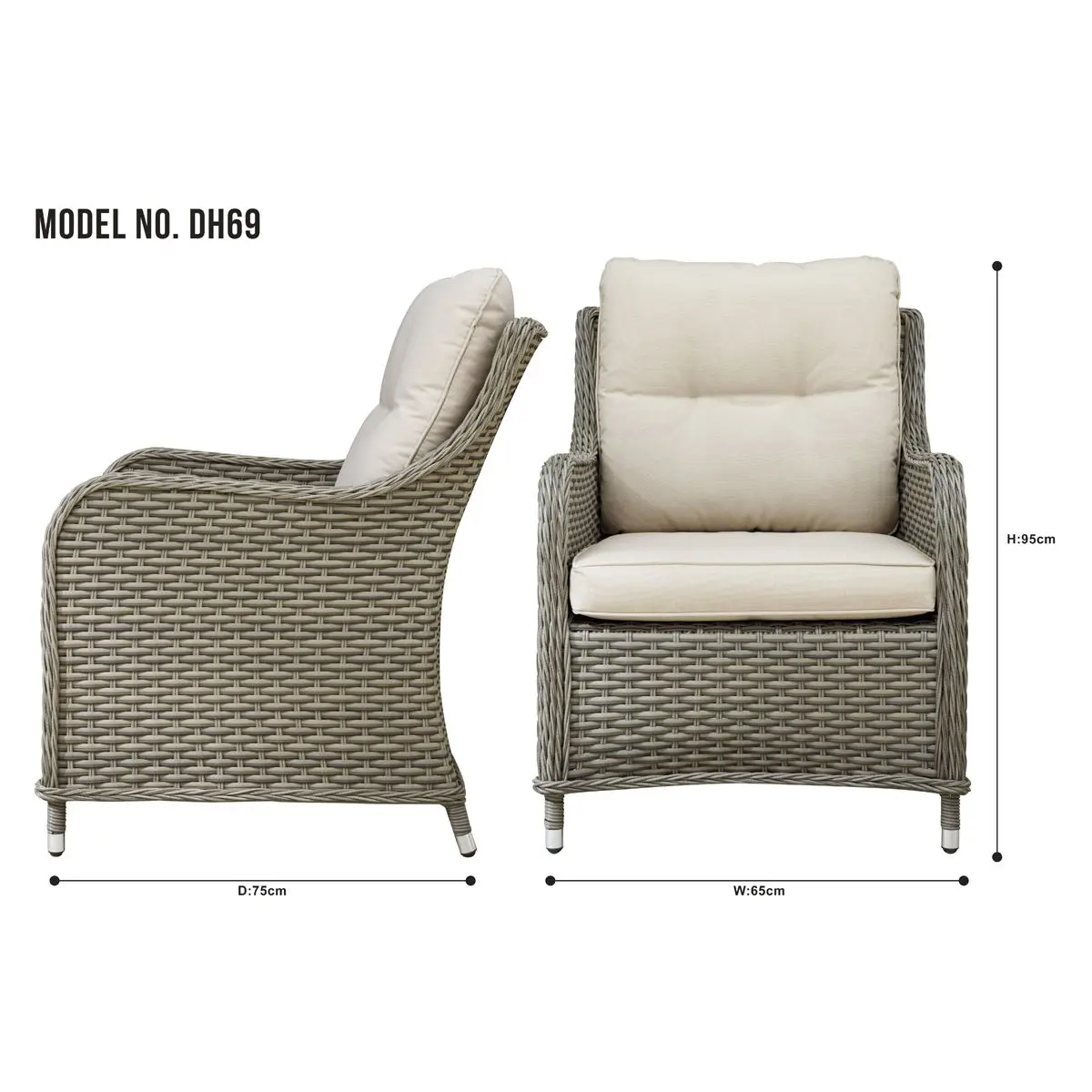 Dellonda Chester Rattan Wicker Outdoor Lounge Chairs with Cushion, Brown - Image 2