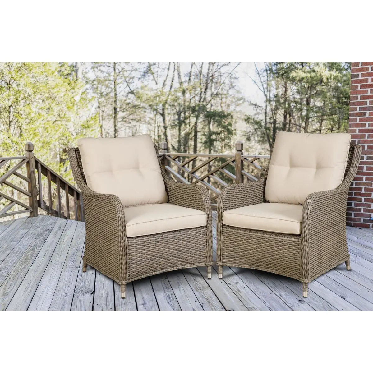 Dellonda Chester Rattan Wicker Outdoor Lounge Chairs with Cushion, Brown - Image 7