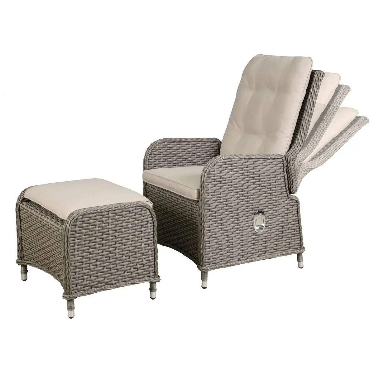 Dellonda Chester Rattan Wicker Outdoor Recliner Seat & Coffee Table Set, Brown - Image 2