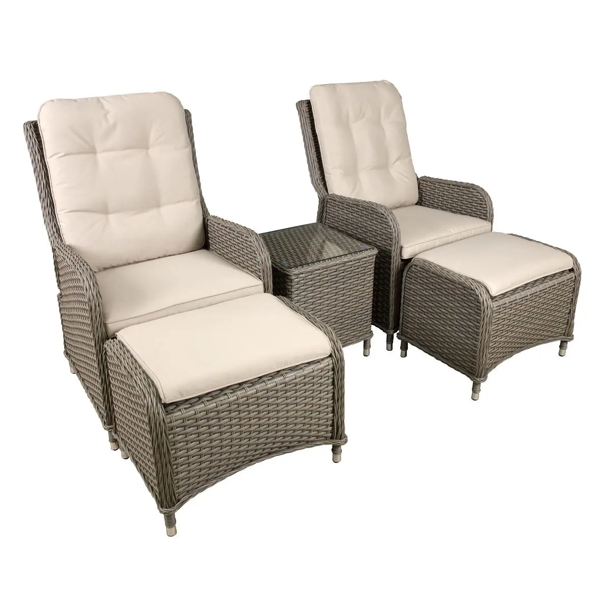 Dellonda Chester Rattan Wicker Outdoor Recliner Seat & Coffee Table Set, Brown - Image 5