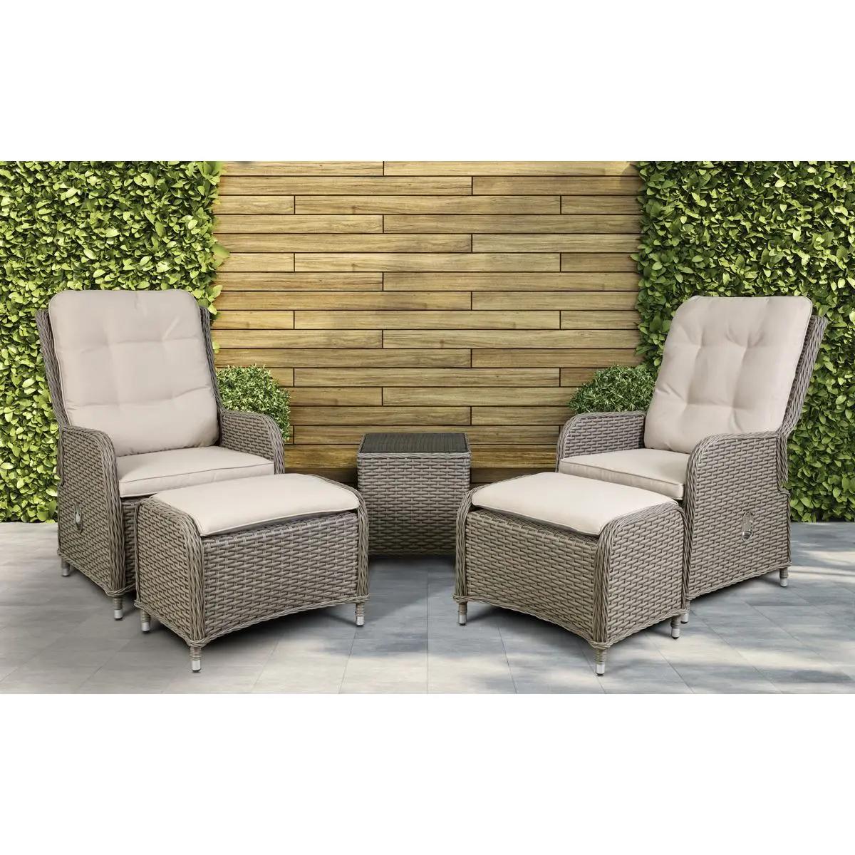 Dellonda Chester Rattan Wicker Outdoor Recliner Seat & Coffee Table Set, Brown - Image 8