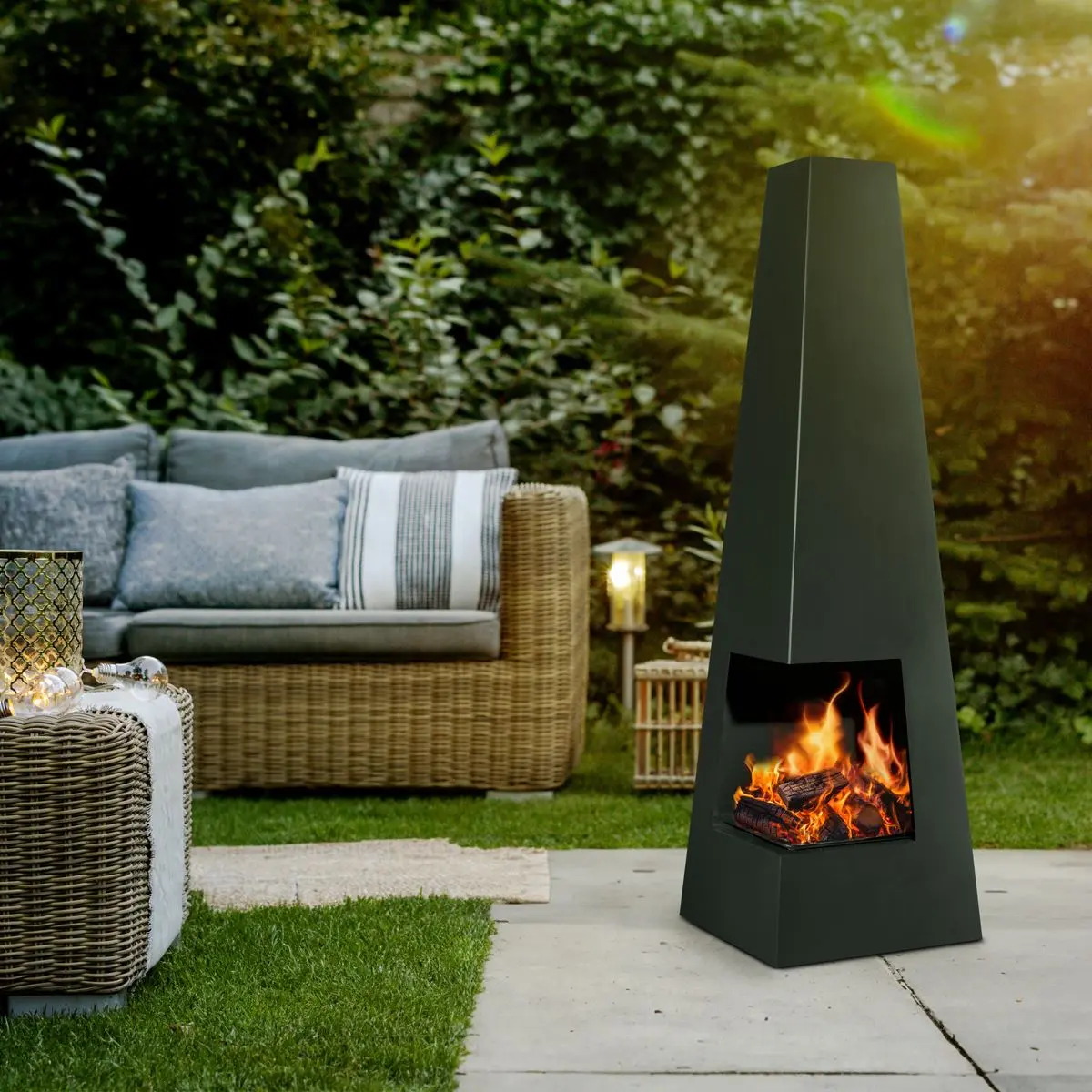 Dellonda Chiminea, Wood Burner, Heater for Outdoors W45cm x H150cm - Black Steel - Image 3
