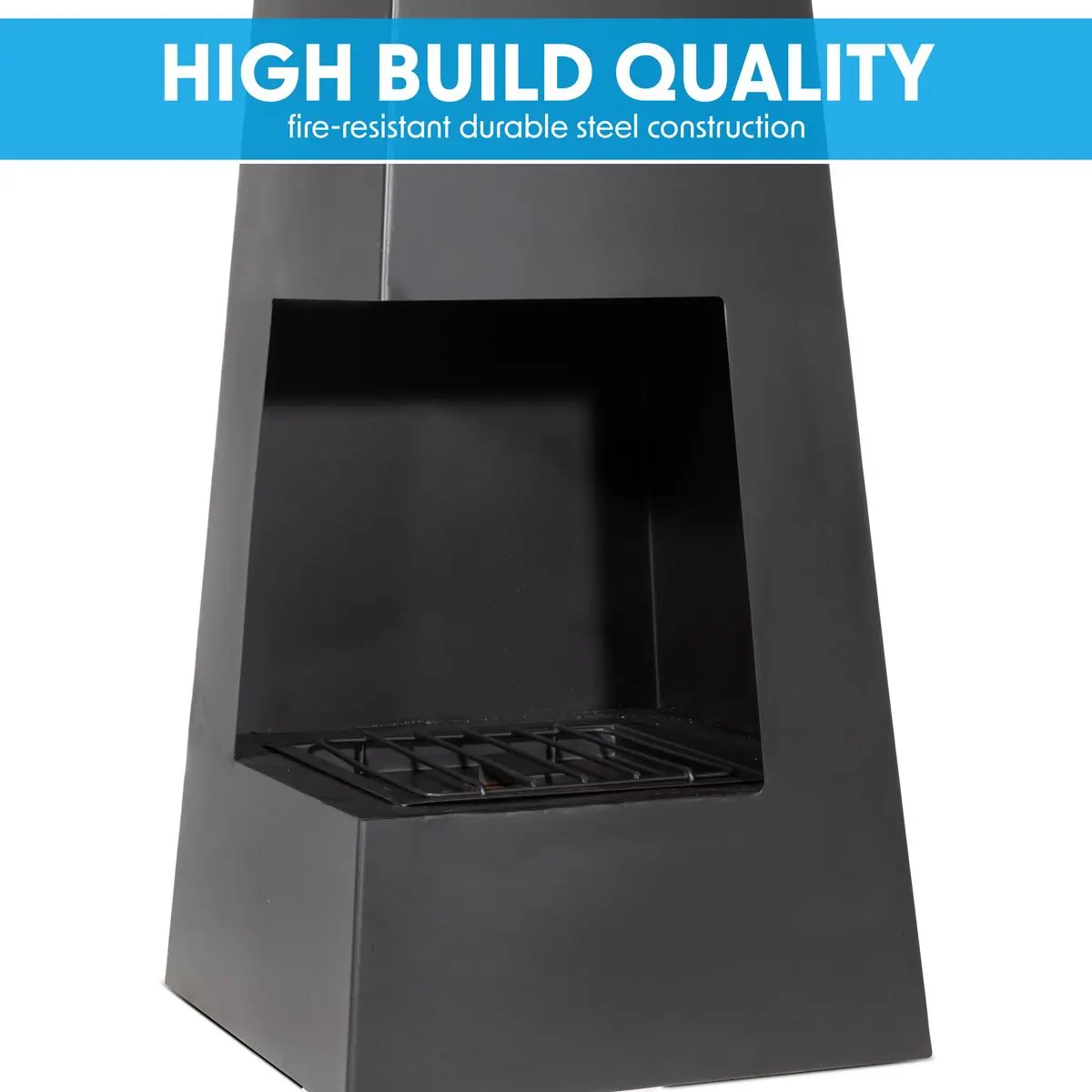 Dellonda Chiminea, Wood Burner, Heater for Outdoors W45cm x H150cm - Black Steel - Image 5