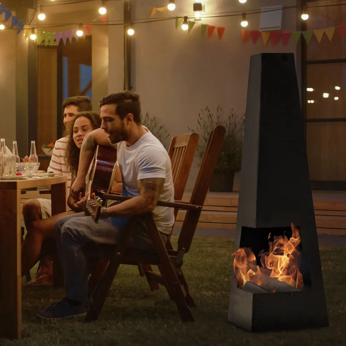 Dellonda Chiminea, Wood Burner, Heater for Outdoors W45cm x H150cm - Black Steel - Image 7