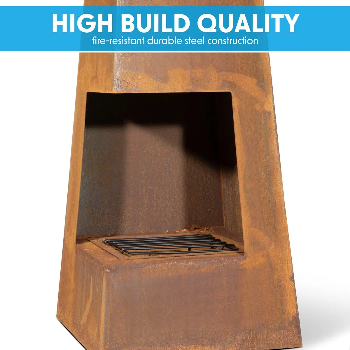 Dellonda Chiminea, Wood Burner, Heater for Outdoors W45cm x H150cm, Corten Steel - Image 3