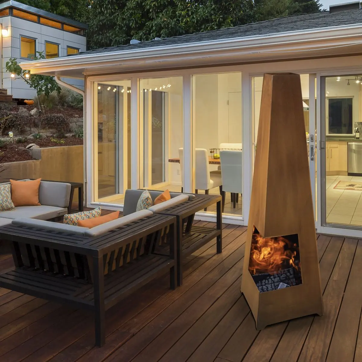 Dellonda Chiminea, Wood Burner, Heater for Outdoors W45cm x H150cm, Corten Steel - Image 8
