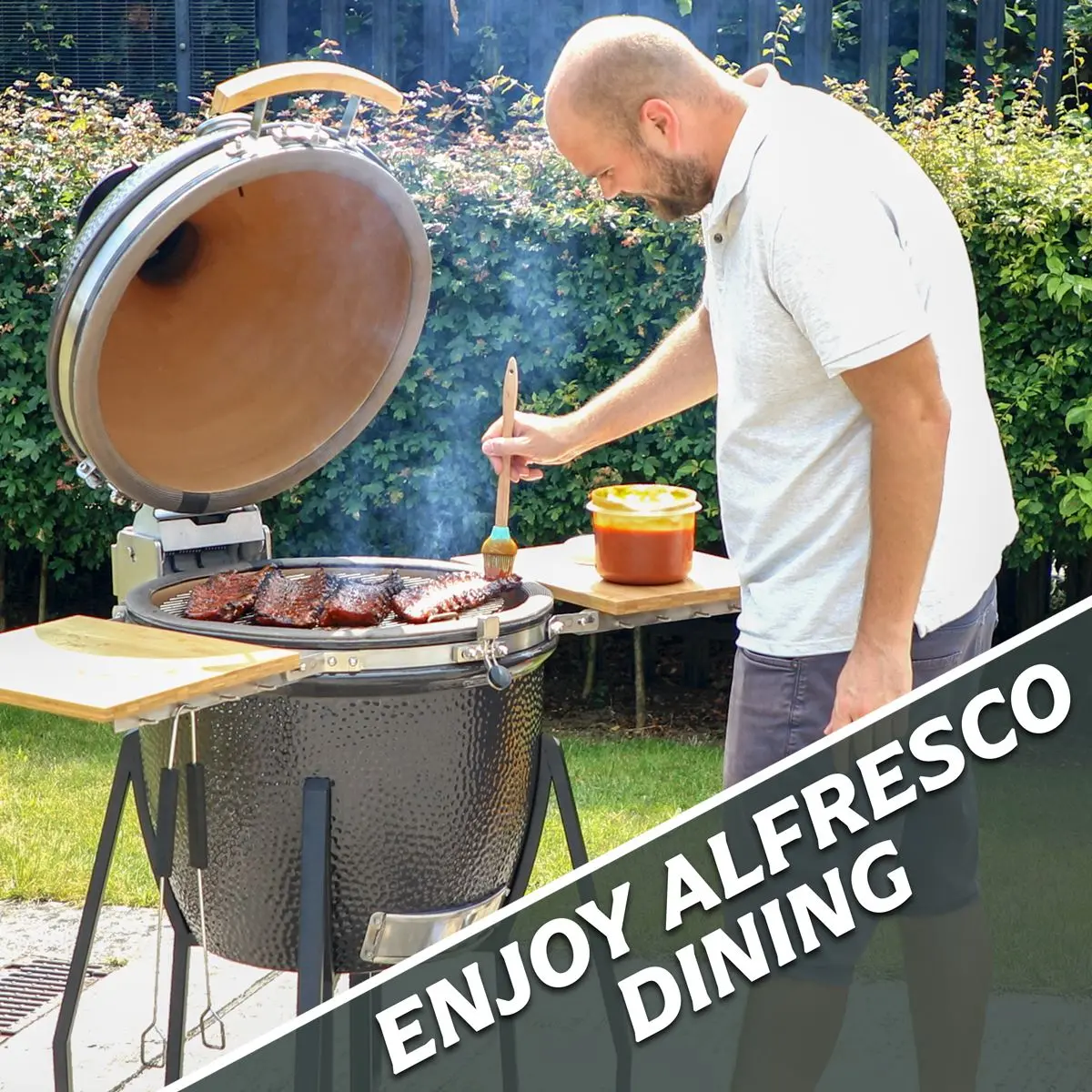 Dellonda Deluxe 22"(56cm) Ceramic Kamado Style BBQ Grill/Oven/Smoker, Supplied with Wheeled Stand - Image 4
