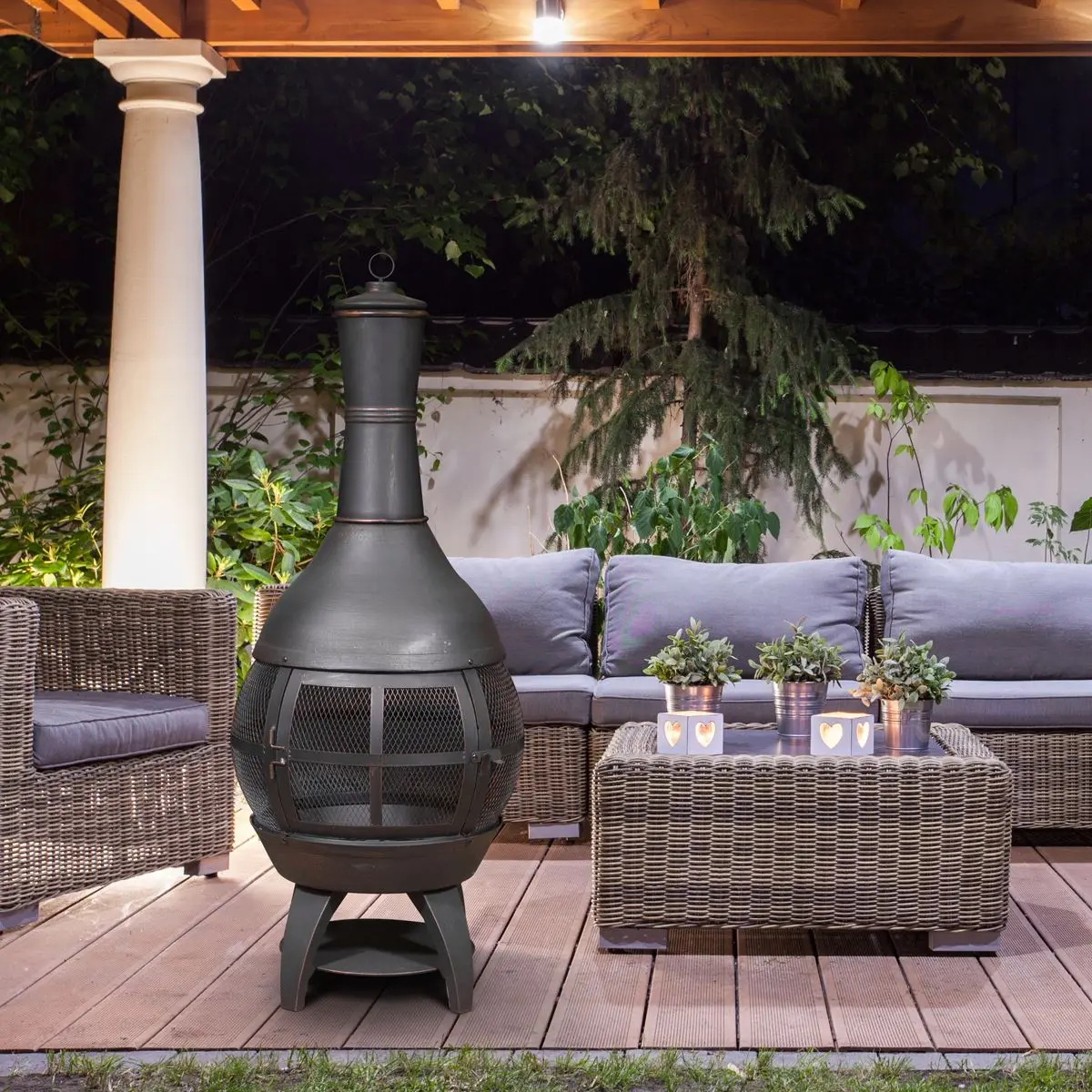 Dellonda Deluxe 360° Chiminea/Fire Pit/Outdoor Heater - Antique Bronze Finish - DG112 - Image 13