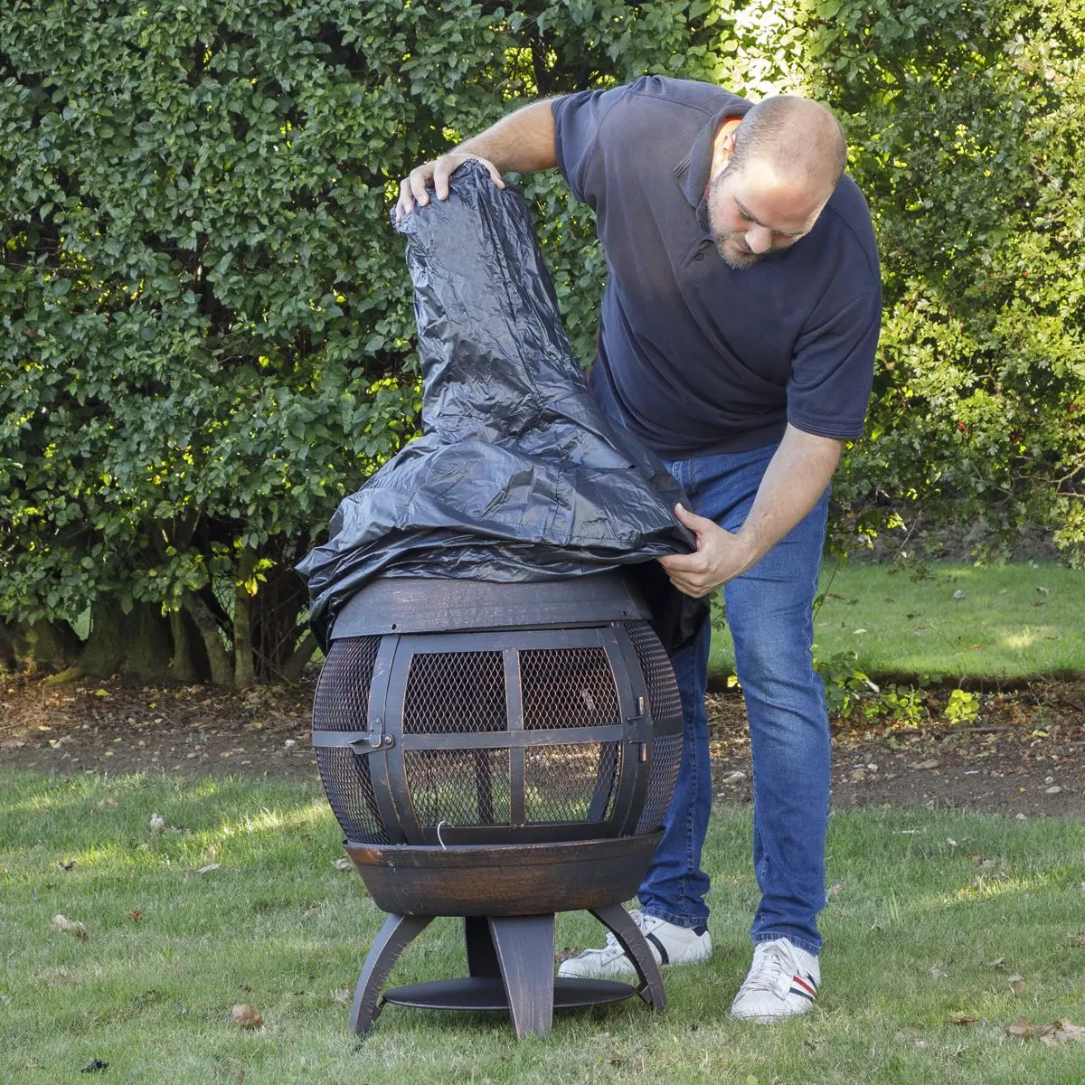Dellonda Deluxe 360° Chiminea/Fire Pit/Outdoor Heater with Fire Poker & Water Resistant Drawstring Cover - Antique Bronze Finish - DG241 - Image 3