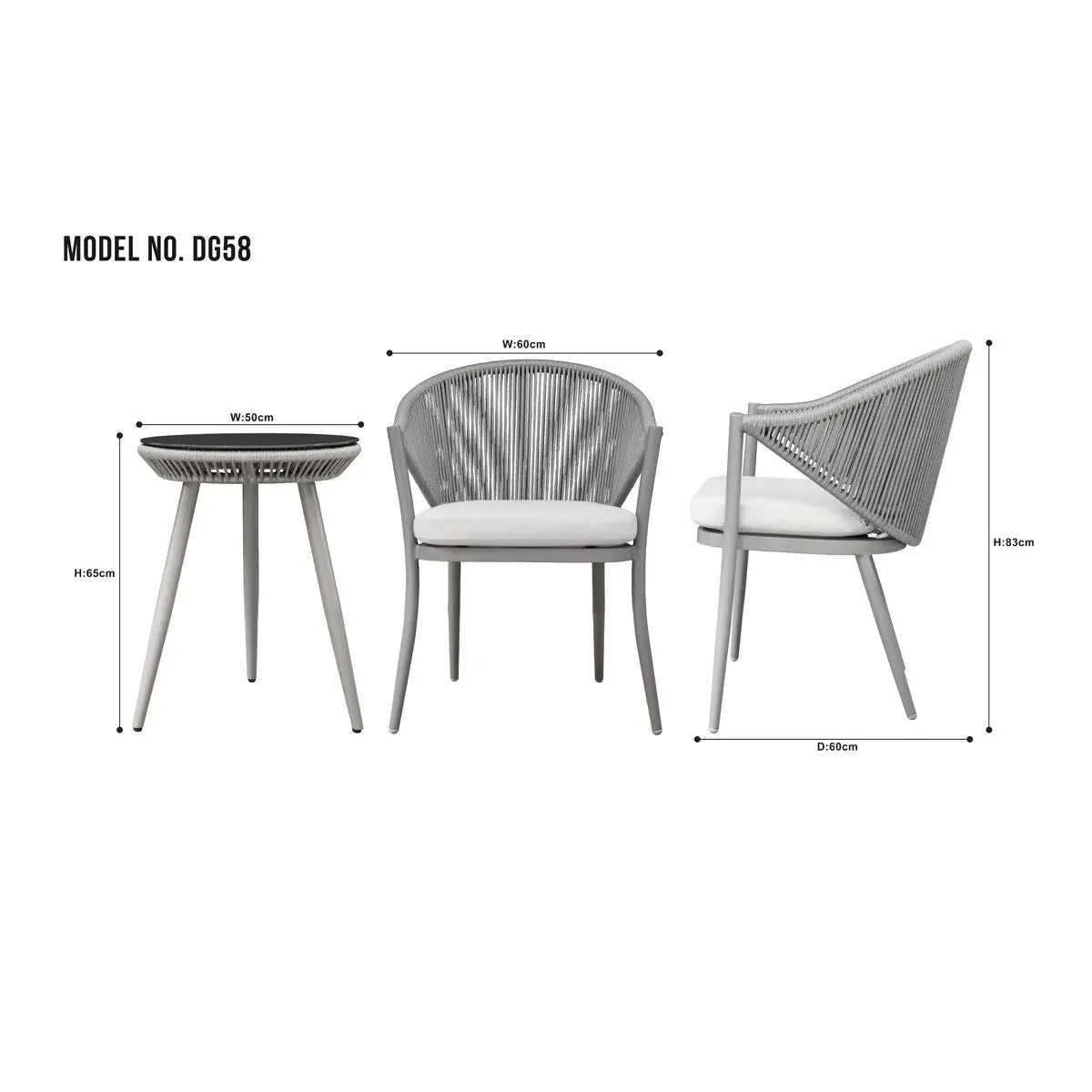 Dellonda Echo 3pc Aluminium Balcony Set with Tempered Glass Top - Image 3