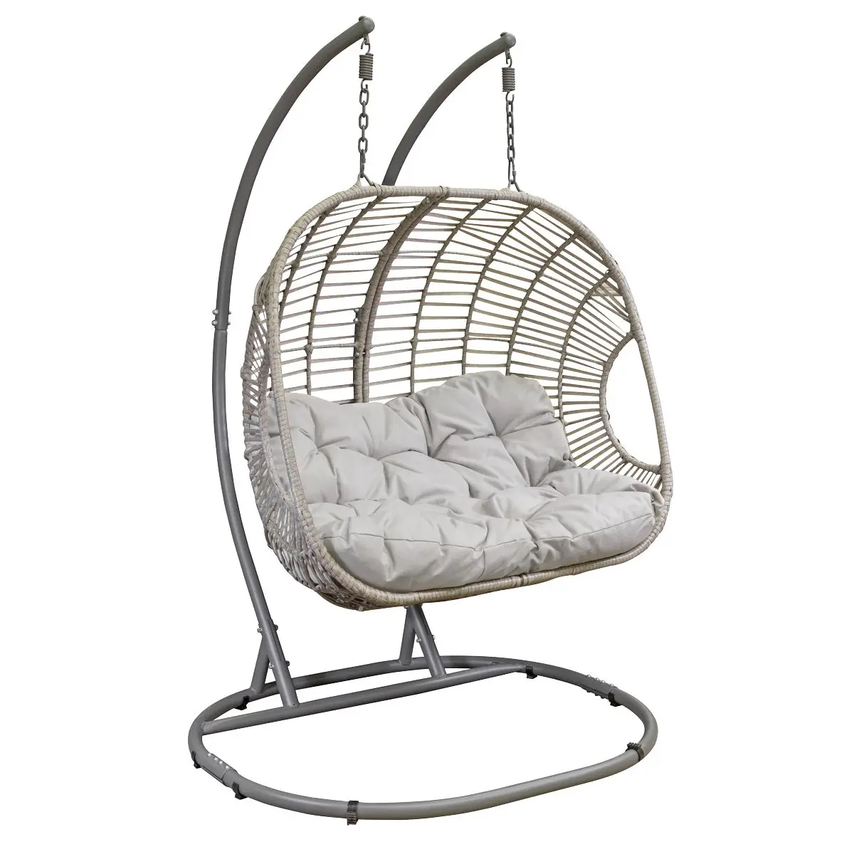 Dellonda Egg Hanging Swing Chair, Wicker Rattan Basket, Steel Frame, Double - Image 2