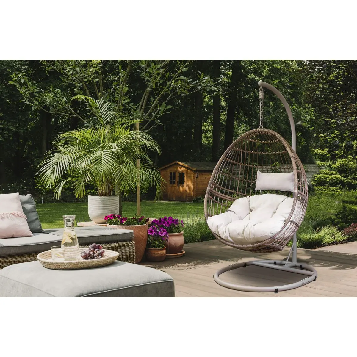 Dellonda Egg Hanging Swing Chair, Wicker Rattan Basket, Steel Frame, Single - Image 6