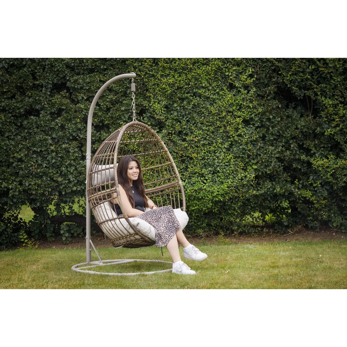 Dellonda Egg Hanging Swing Chair, Wicker Rattan Basket, Steel Frame, Single - Image 7