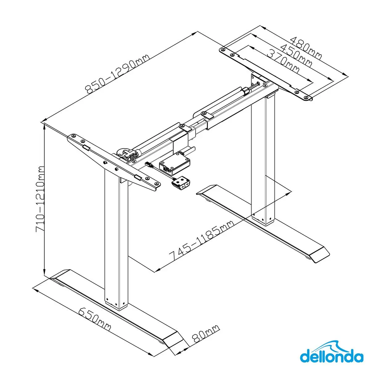 Dellonda Electric Adjustable Standing Desk Frame, 70kg Capacity, White, Quiet - Image 3