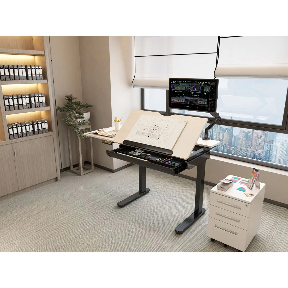 Dellonda Electric Standing Drafting Desk Ergonomic Drawing Sit/Stand Table 0-40° - Image 12