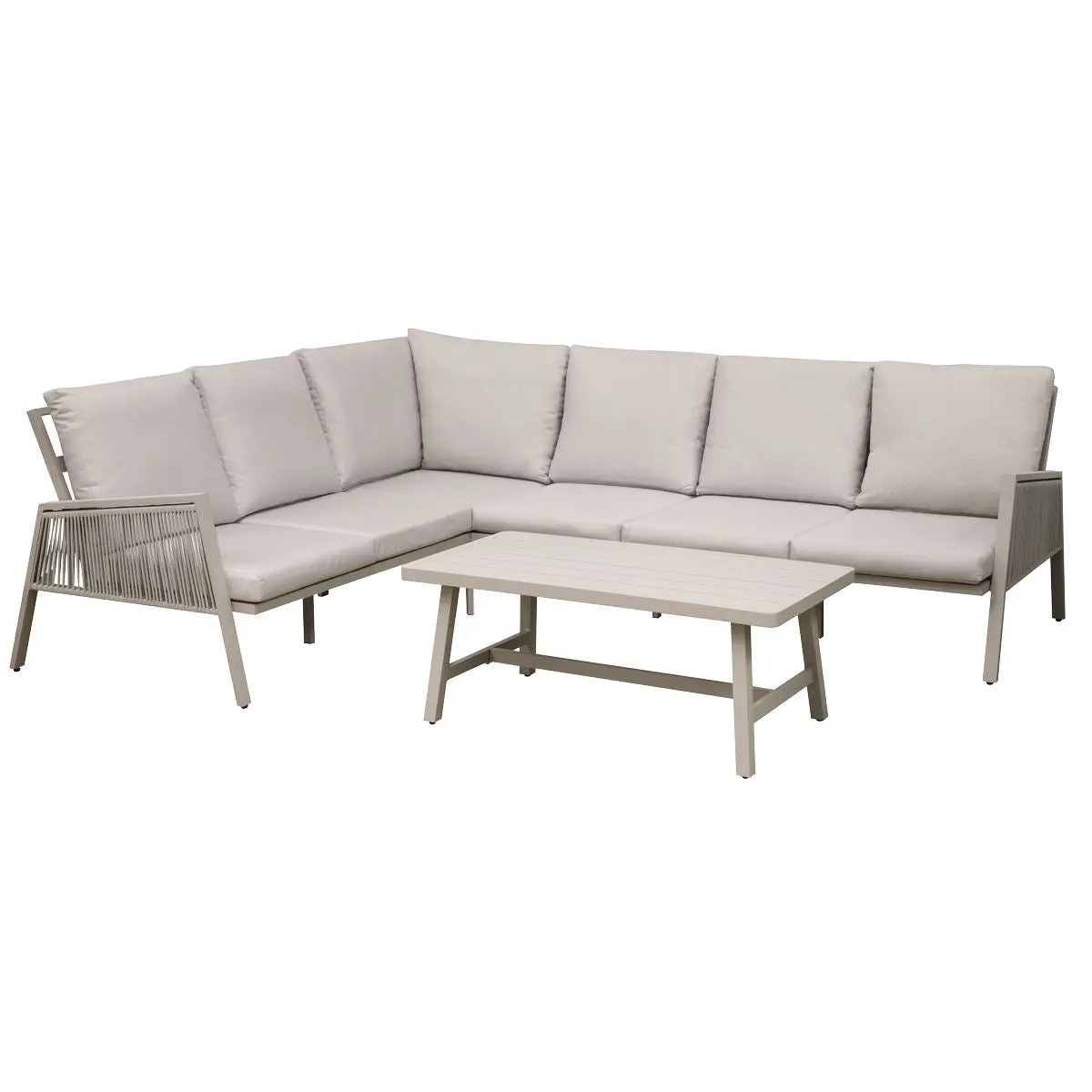 Dellonda Fusion 4-Piece Outdoor Garden Corner Sofa & Coffee Table Set, Aluminium