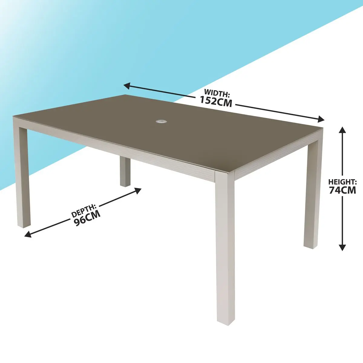 Dellonda Fusion Aluminium Glass Garden Dining Table with Parasol Hole, Light Grey - Image 6