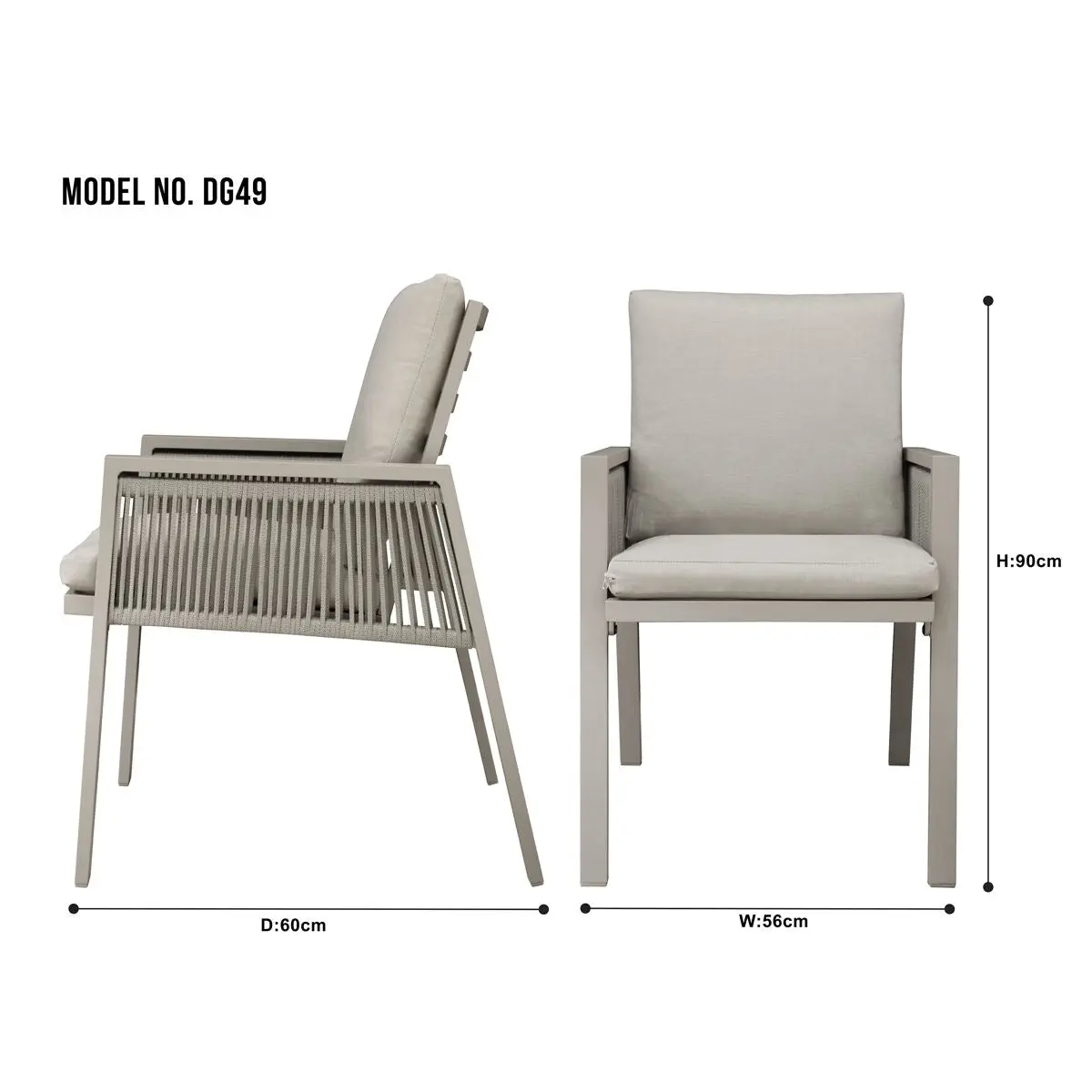 Dellonda Fusion Garden/Patio Dining Chair with Armrests, Set of 6, Light Grey - DG49 - Image 11
