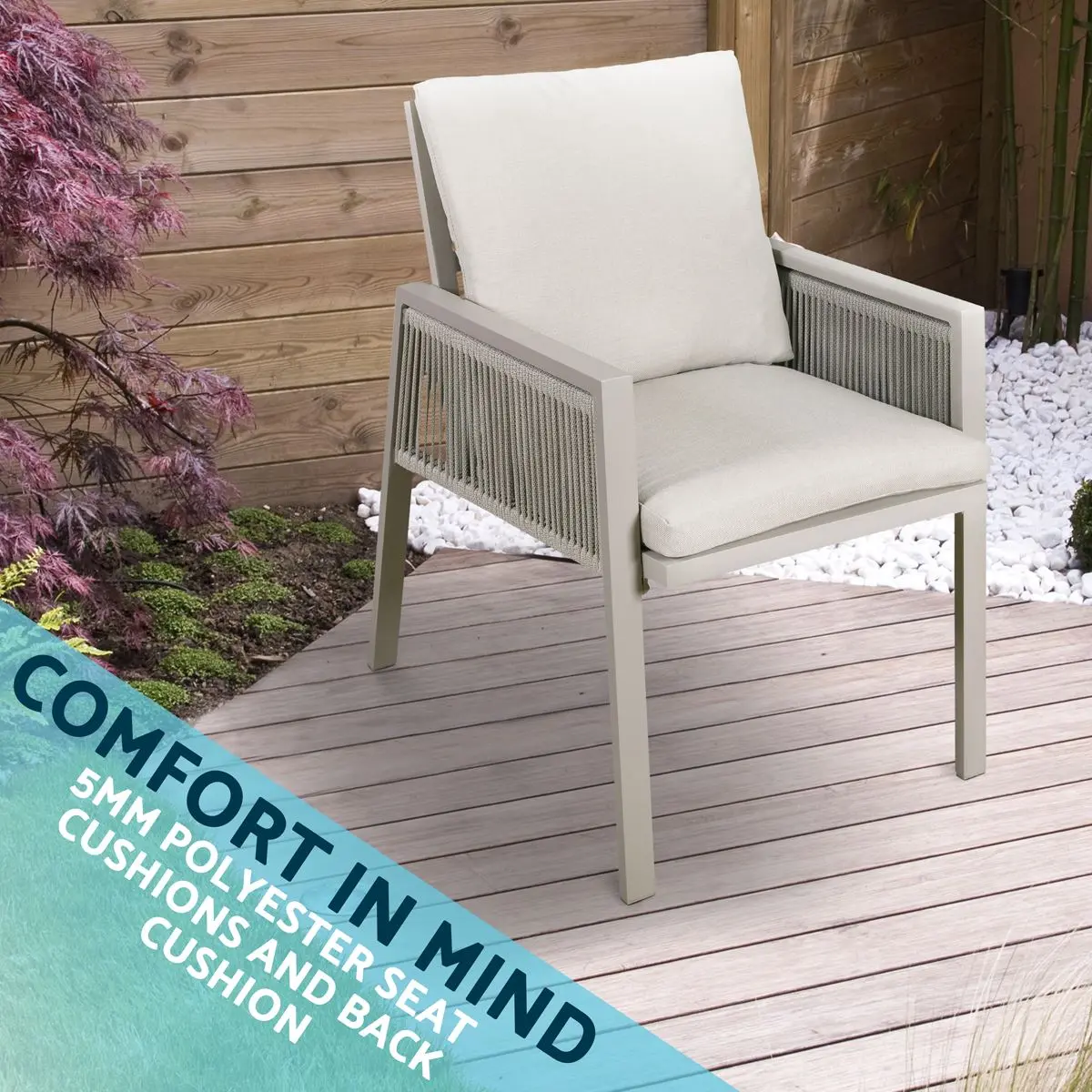 Dellonda Fusion Garden/Patio Dining Chair with Armrests, Set of 6, Light Grey - DG49 - Image 3