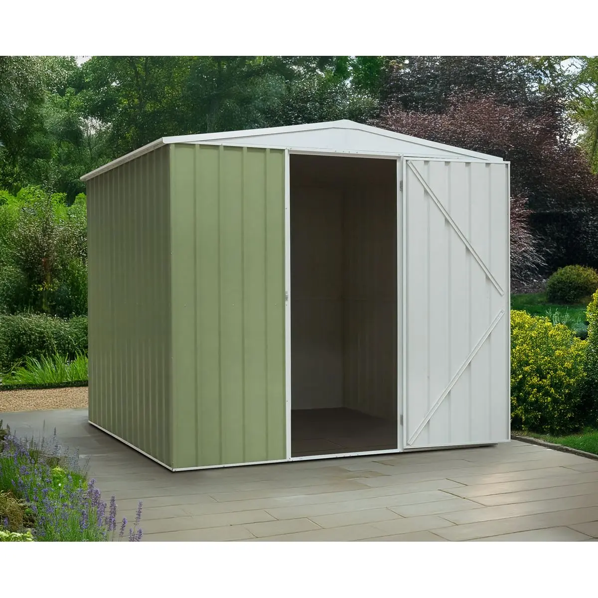 Dellonda Galvanised Steel Metal Garden/Outdoor/Storage Shed, 7.5FT x 7.5FT, Apex Style Roof - Green - Image 2