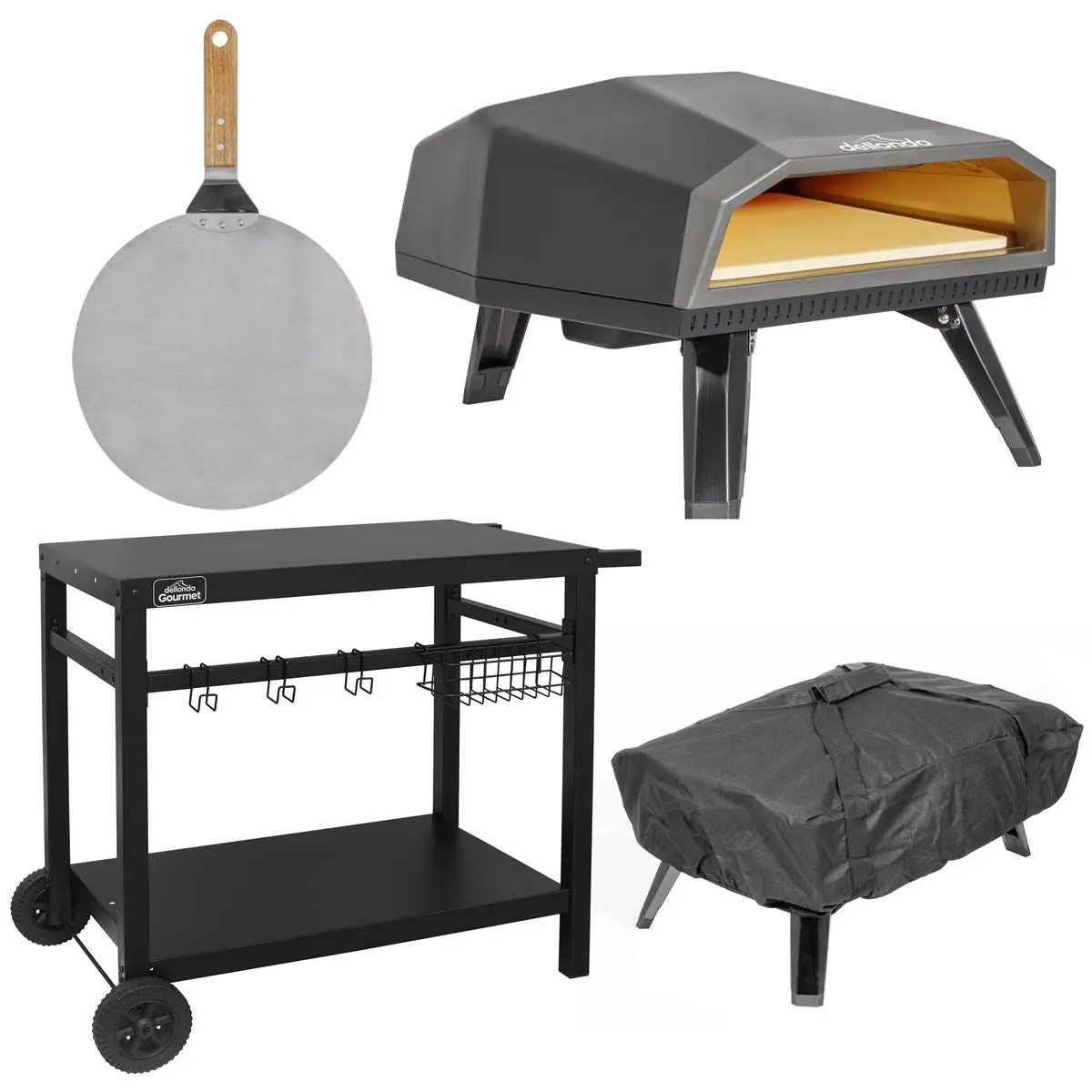 Dellonda Gas Pizza Oven with Gas Regulator, Water-Resistant Cover, 12" Pizza Peel & Plancha/BBQ Trolley - Image 2
