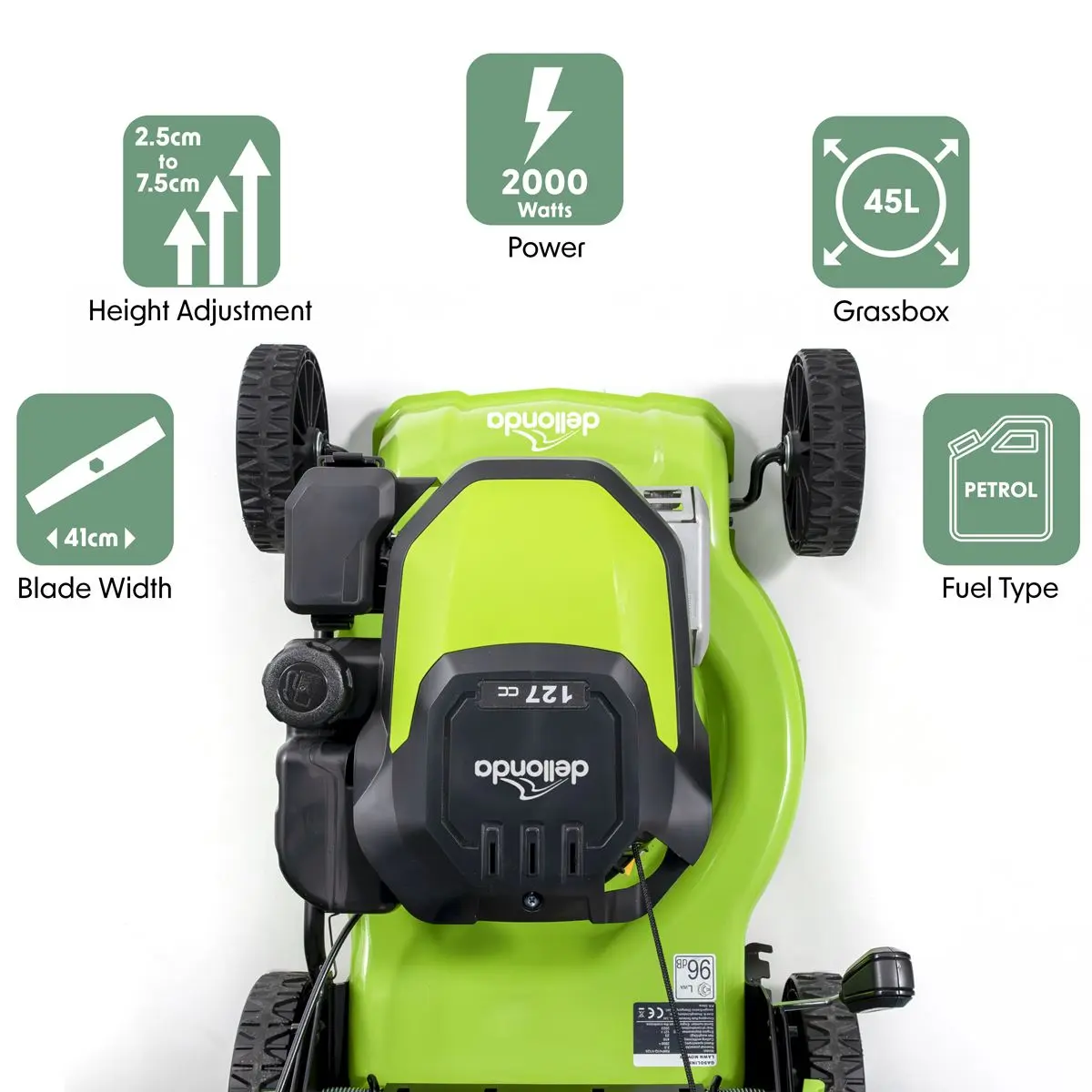 Dellonda Hand-Propelled Petrol Lawnmower Grass Cutter, 127cc 16"/41cm 4-Stroke - Image 4