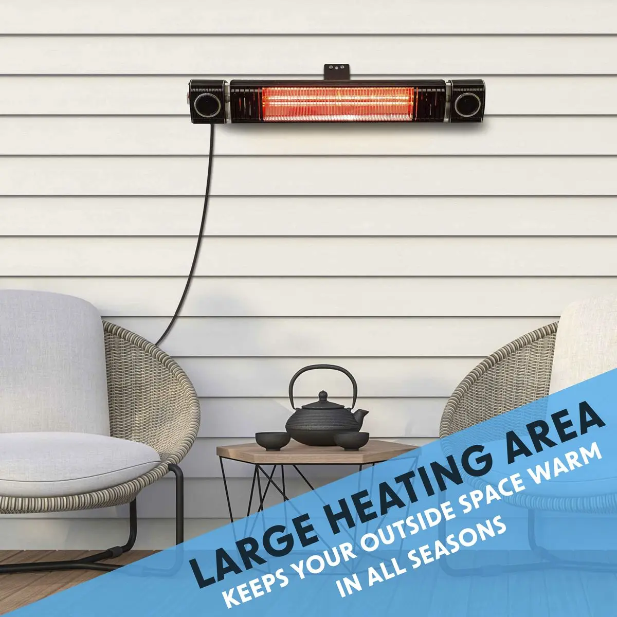 Dellonda Infrared Outdoor 2000W Patio Heater with Speakers for Music, Black - Image 9