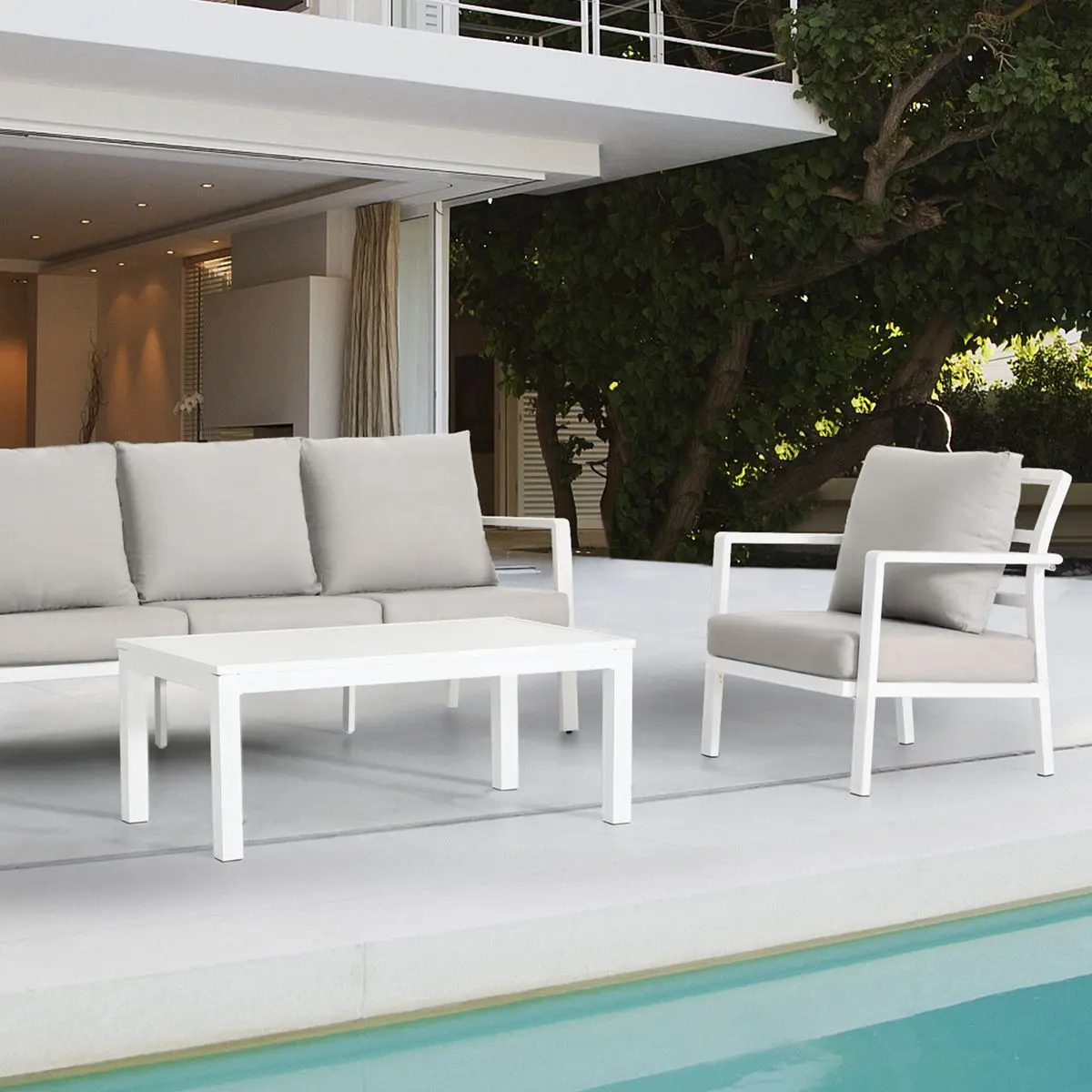 Dellonda Kyoto 4-Piece Aluminium Outdoor Garden Sofa Arm Chair Coffee Table Set - Image 3